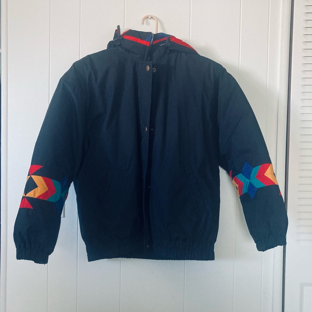 Ski Jacket Womens SZ M black with Southwestern design.Vintage London Fog. - Picture 7 of 15